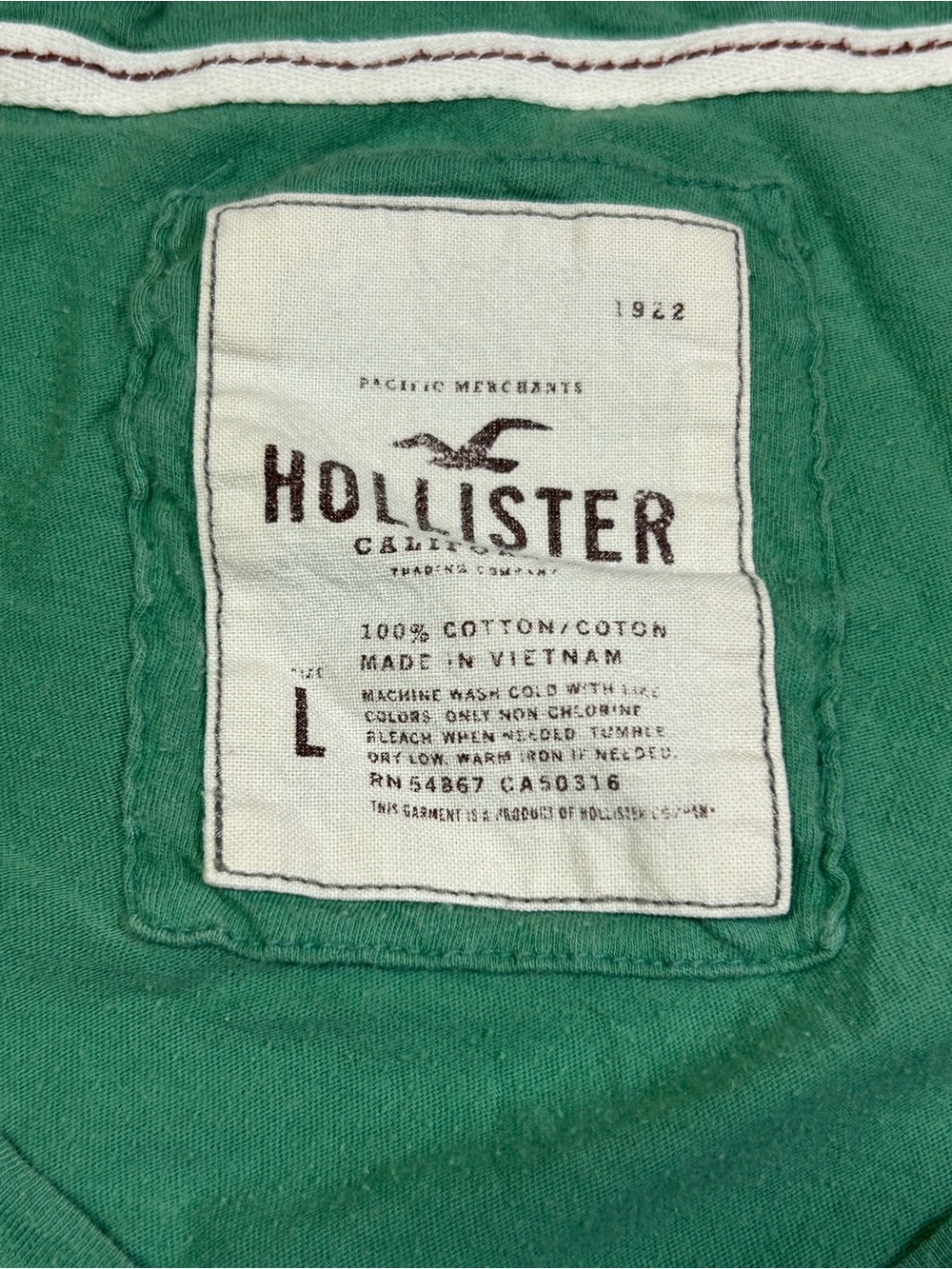 Hollister Women's Large Green V-Neck Elbow Sleeve Tee 100% Cotton Vintage - Picture 3 of 11